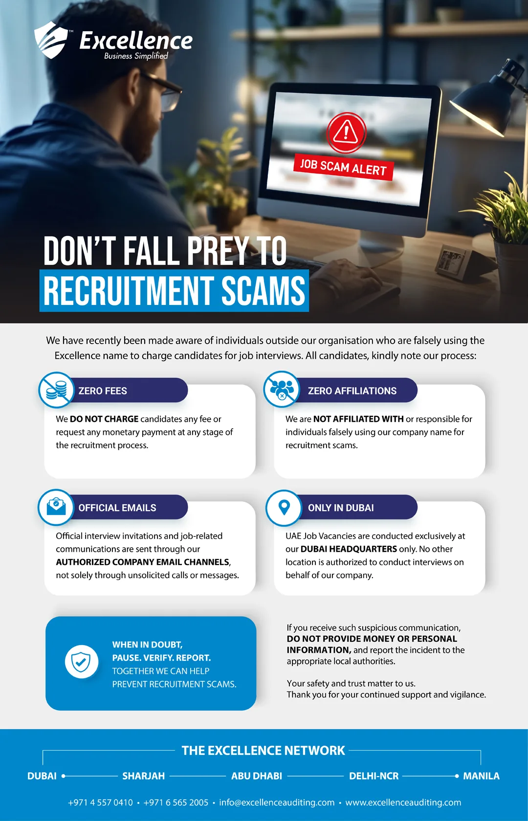 Excellence Group recruitment scam disclaimer